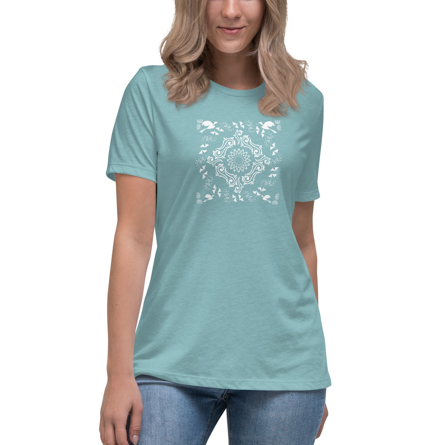 Women's Relaxed T-Shirt Kuklos 4369 Mandala White design for dark Tees Free Shipping