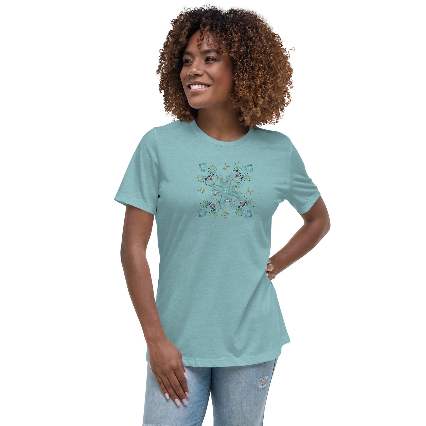 Women's Relaxed T-Shirt Kuklos 4402 Mandala Floral Aqua colors Free Shipping