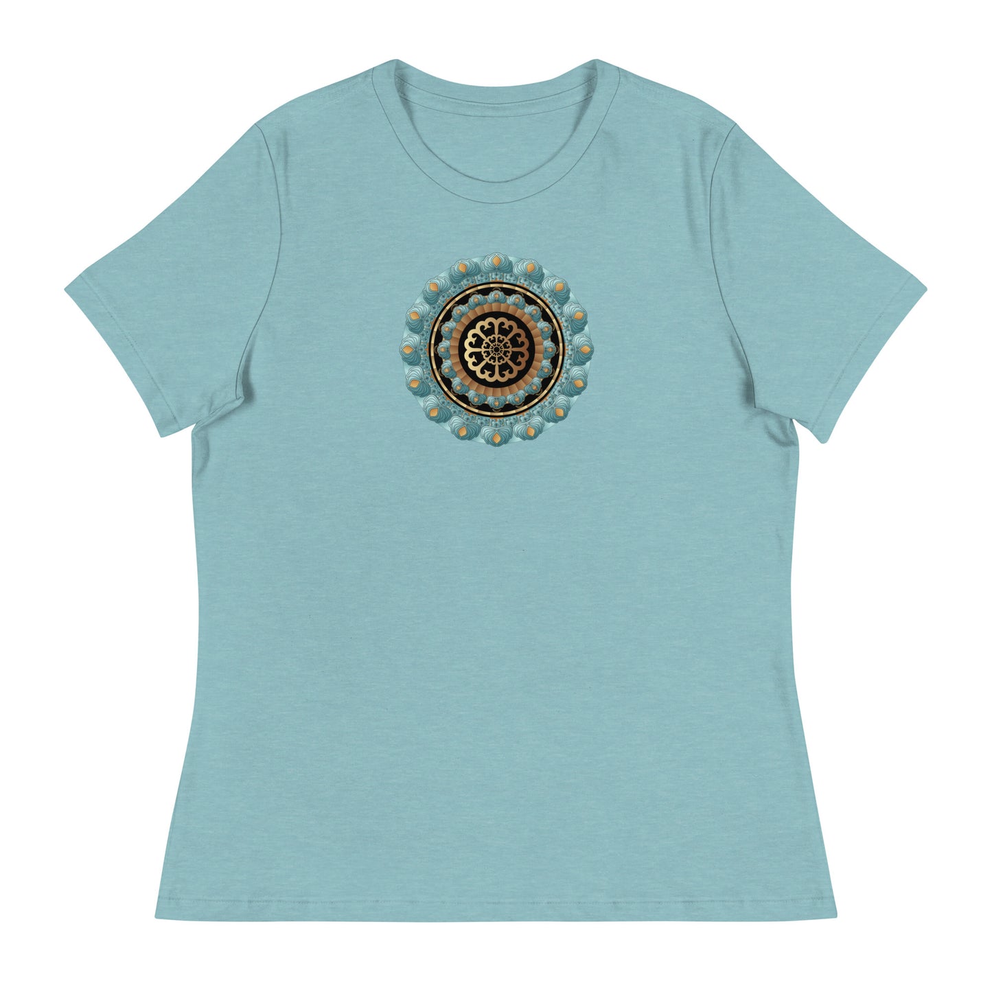 Women's Relaxed T-Shirt Kuklos No 4440 Mandala Aqua - Gold colors Free Shipping