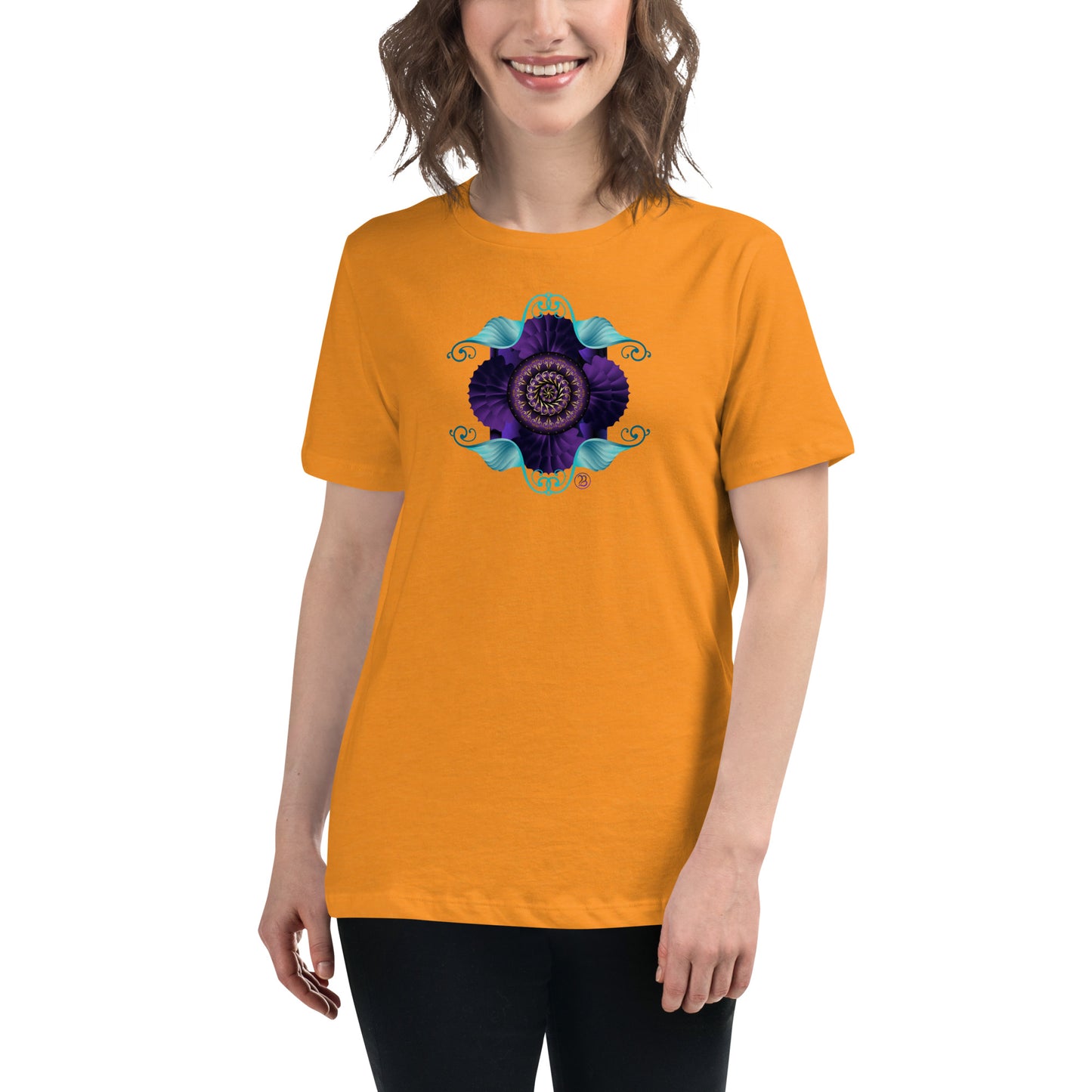 Women's Relaxed T-Shirt Kuklos 4364 Abstract Mandala Purple - Aqua - Gold colors Free Shipping