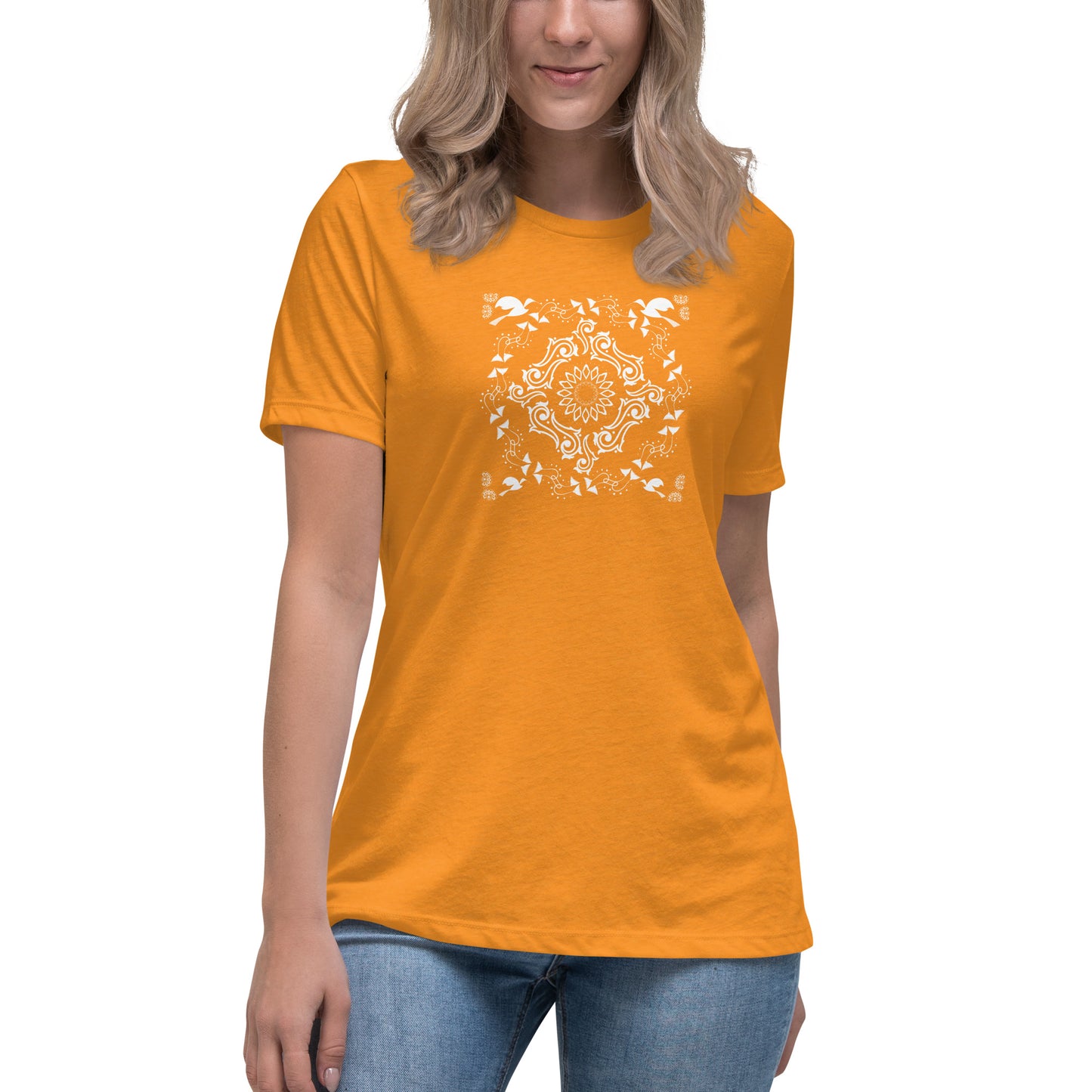 Women's Relaxed T-Shirt Kuklos 4369 Mandala White design for dark Tees Free Shipping