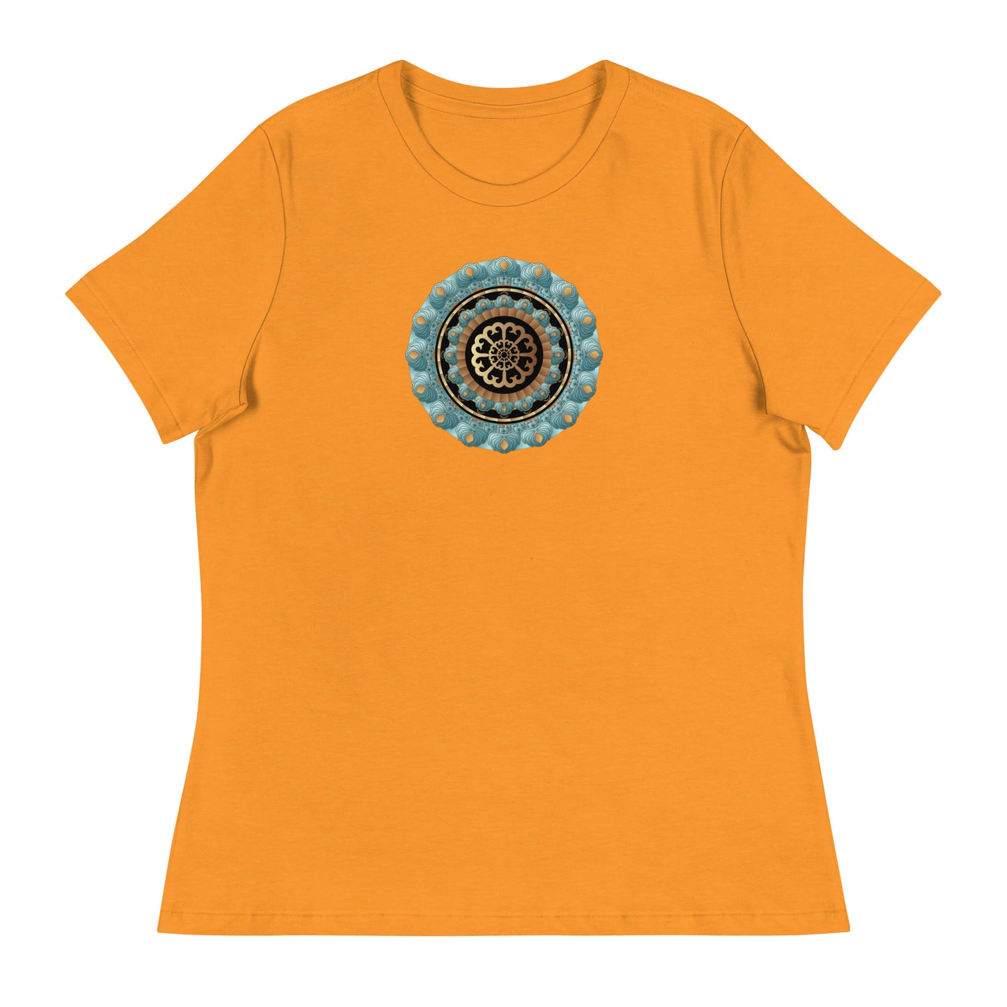 Women's Relaxed T-Shirt Kuklos No 4440 Mandala Aqua - Gold colors Free Shipping