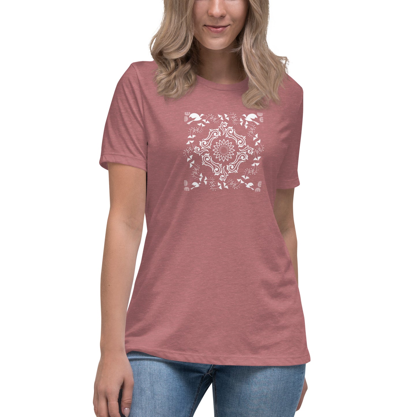 Women's Relaxed T-Shirt Kuklos 4369 Mandala White design for dark Tees Free Shipping