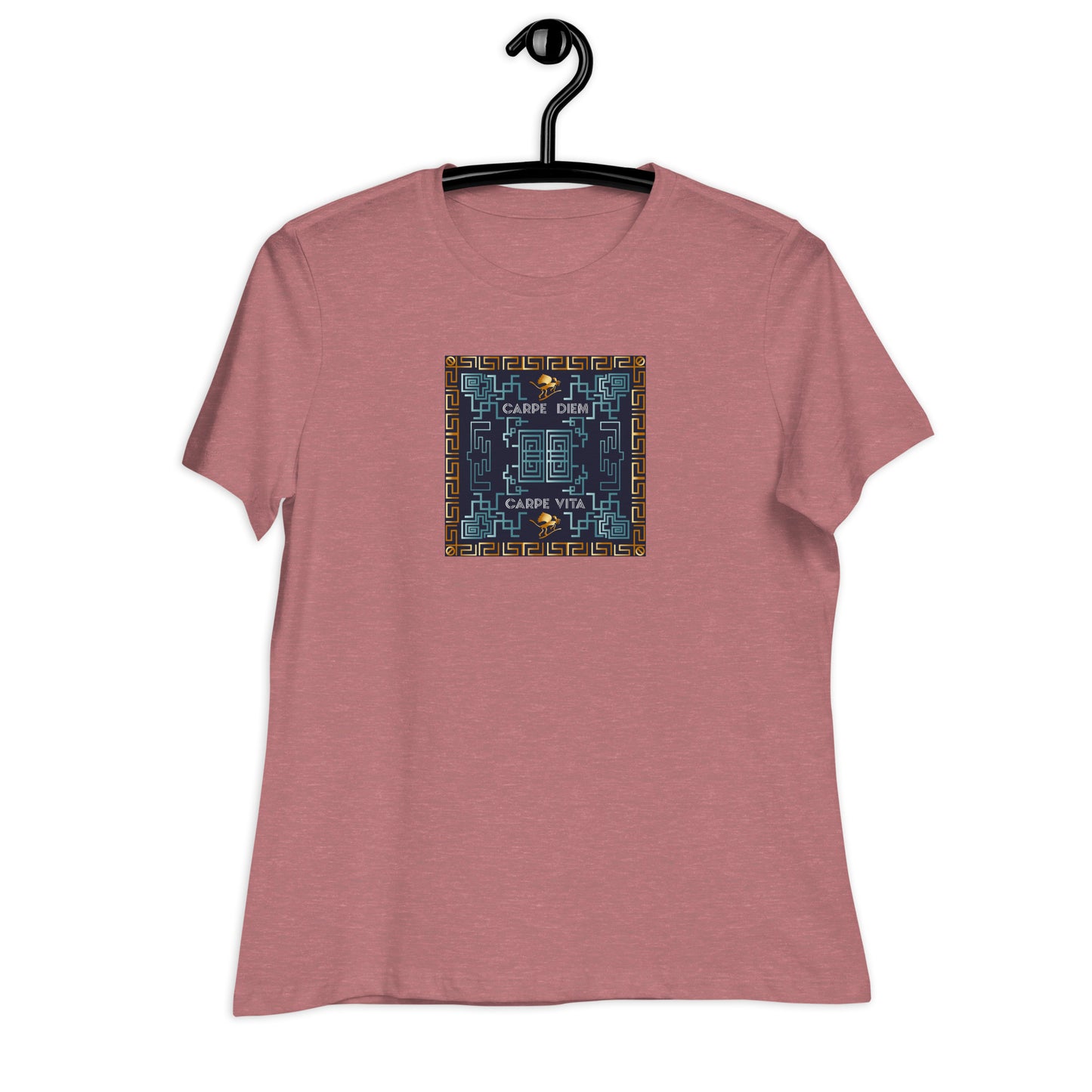 Women's Relaxed T-Shirt Kuklos 4383 Mandala 'Carpe Diem' Aqua - Gold colors Free Shipping