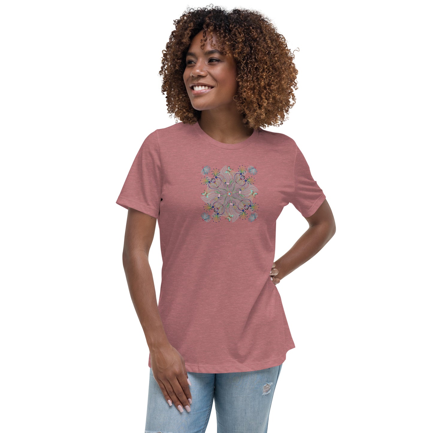 Women's Relaxed T-Shirt Kuklos 4402 Mandala Floral Aqua colors Free Shipping