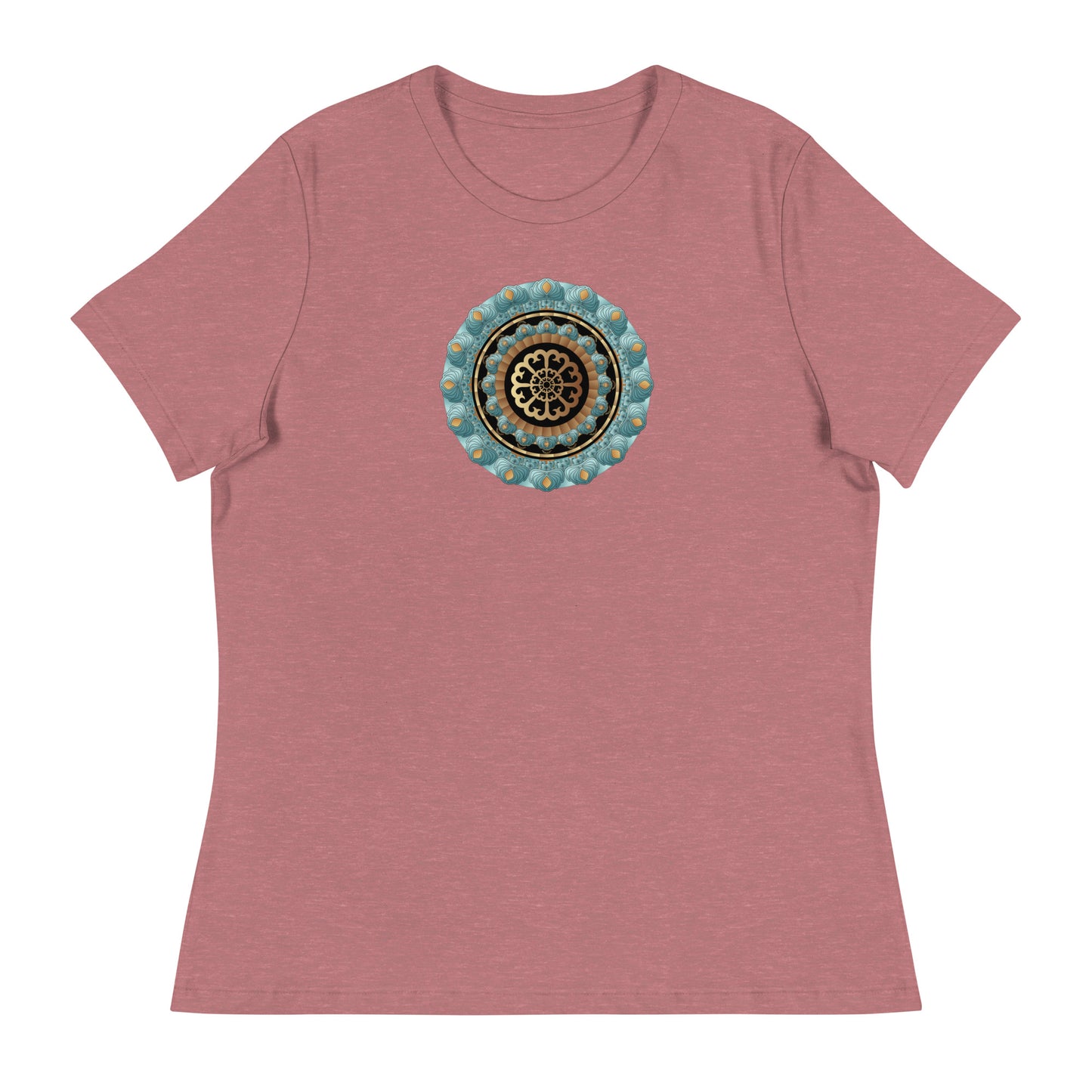 Women's Relaxed T-Shirt Kuklos No 4440 Mandala Aqua - Gold colors Free Shipping