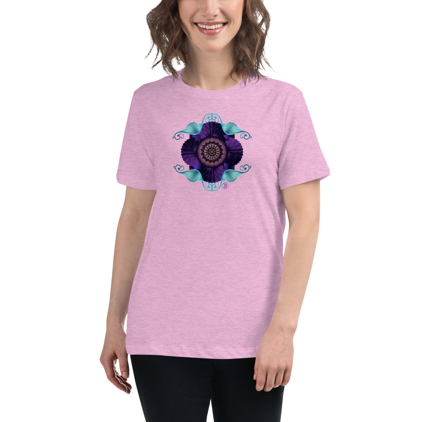 Women's Relaxed T-Shirt Kuklos 4364 Abstract Mandala Purple - Aqua - Gold colors Free Shipping