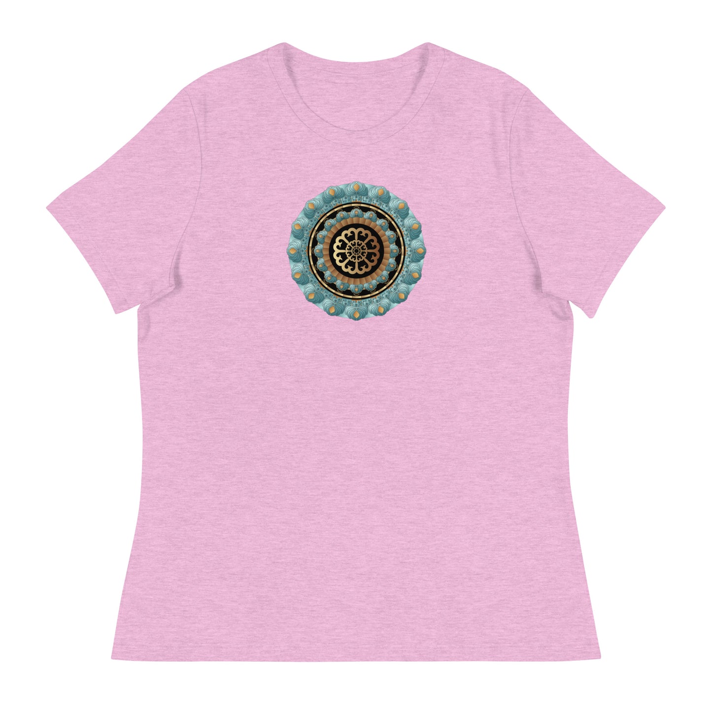 Women's Relaxed T-Shirt Kuklos No 4440 Mandala Aqua - Gold colors Free Shipping