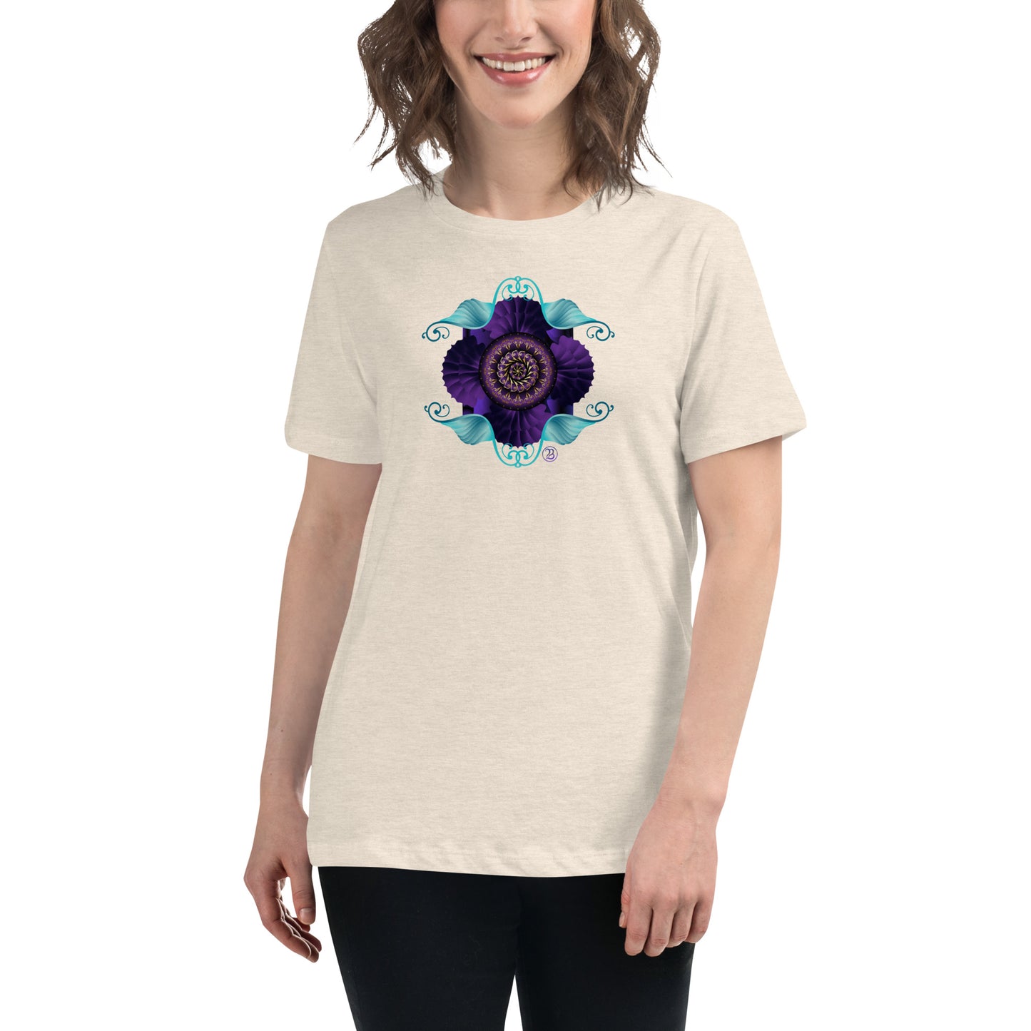 Women's Relaxed T-Shirt Kuklos 4364 Abstract Mandala Purple - Aqua - Gold colors Free Shipping