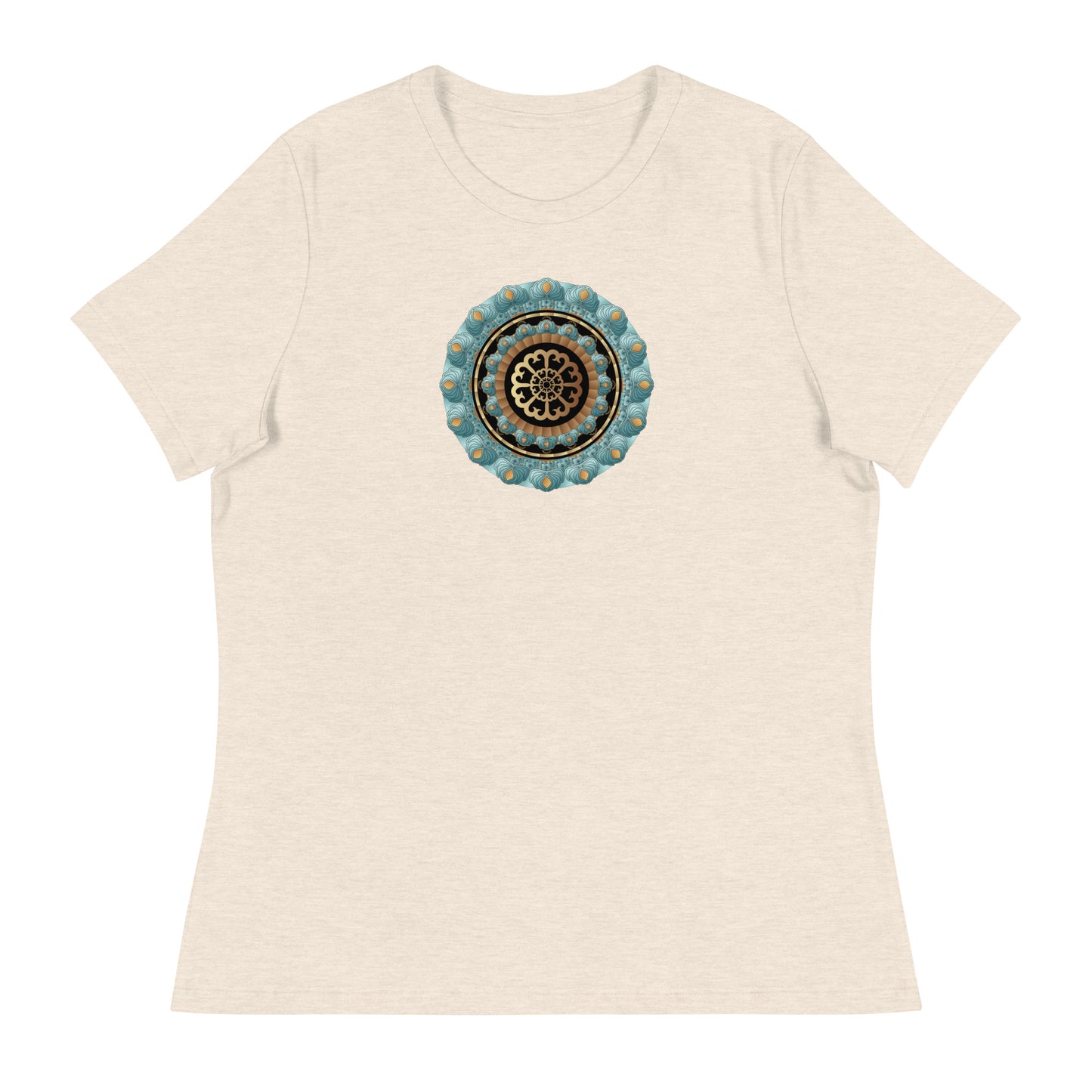 Women's Relaxed T-Shirt Kuklos No 4440 Mandala Aqua - Gold colors Free Shipping