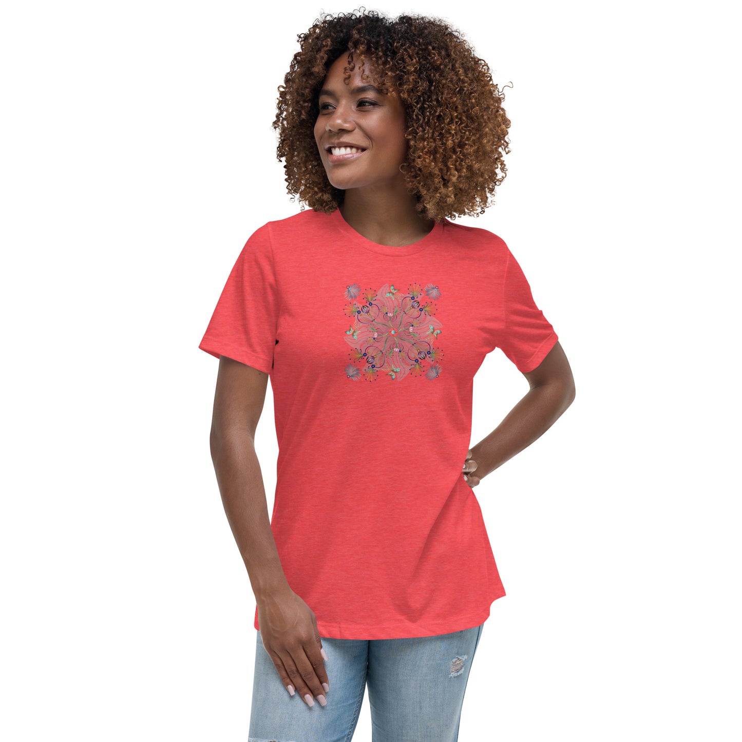 Women's Relaxed T-Shirt Kuklos 4402 Mandala Floral Aqua colors Free Shipping