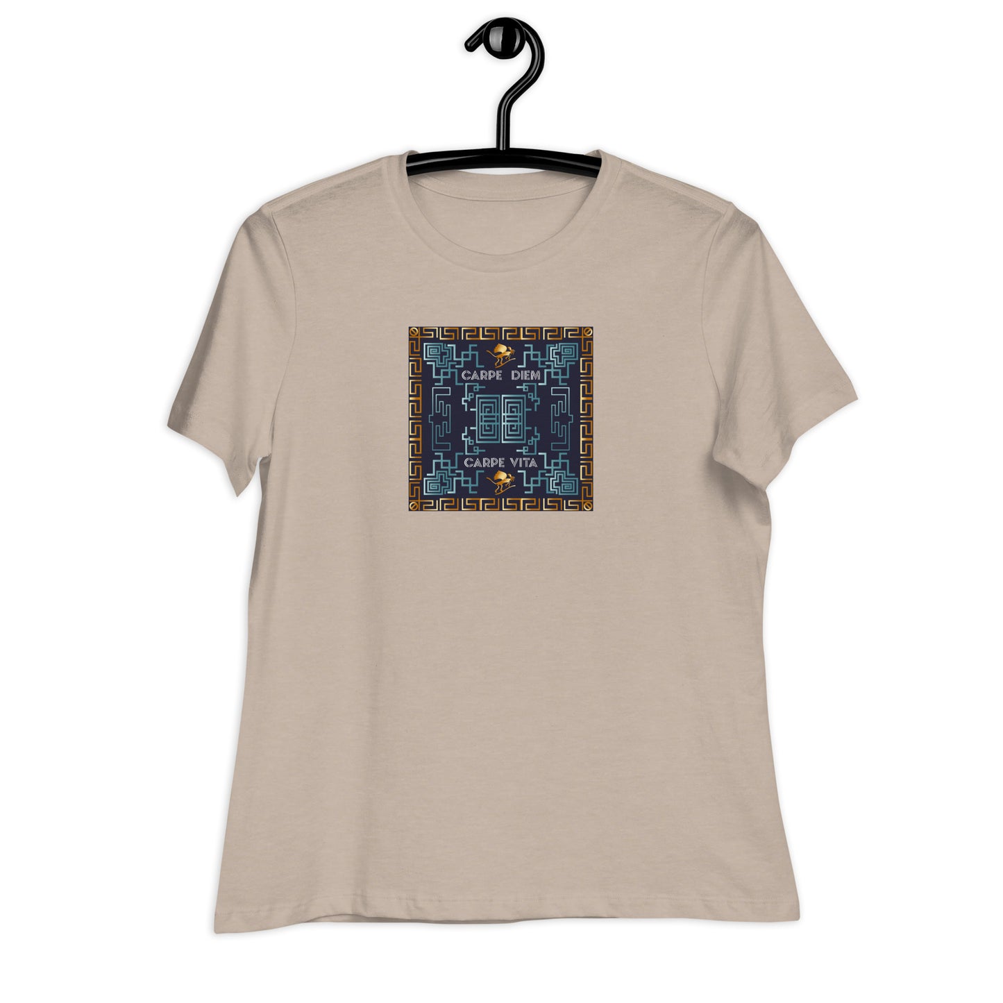 Women's Relaxed T-Shirt Kuklos 4383 Mandala 'Carpe Diem' Aqua - Gold colors Free Shipping