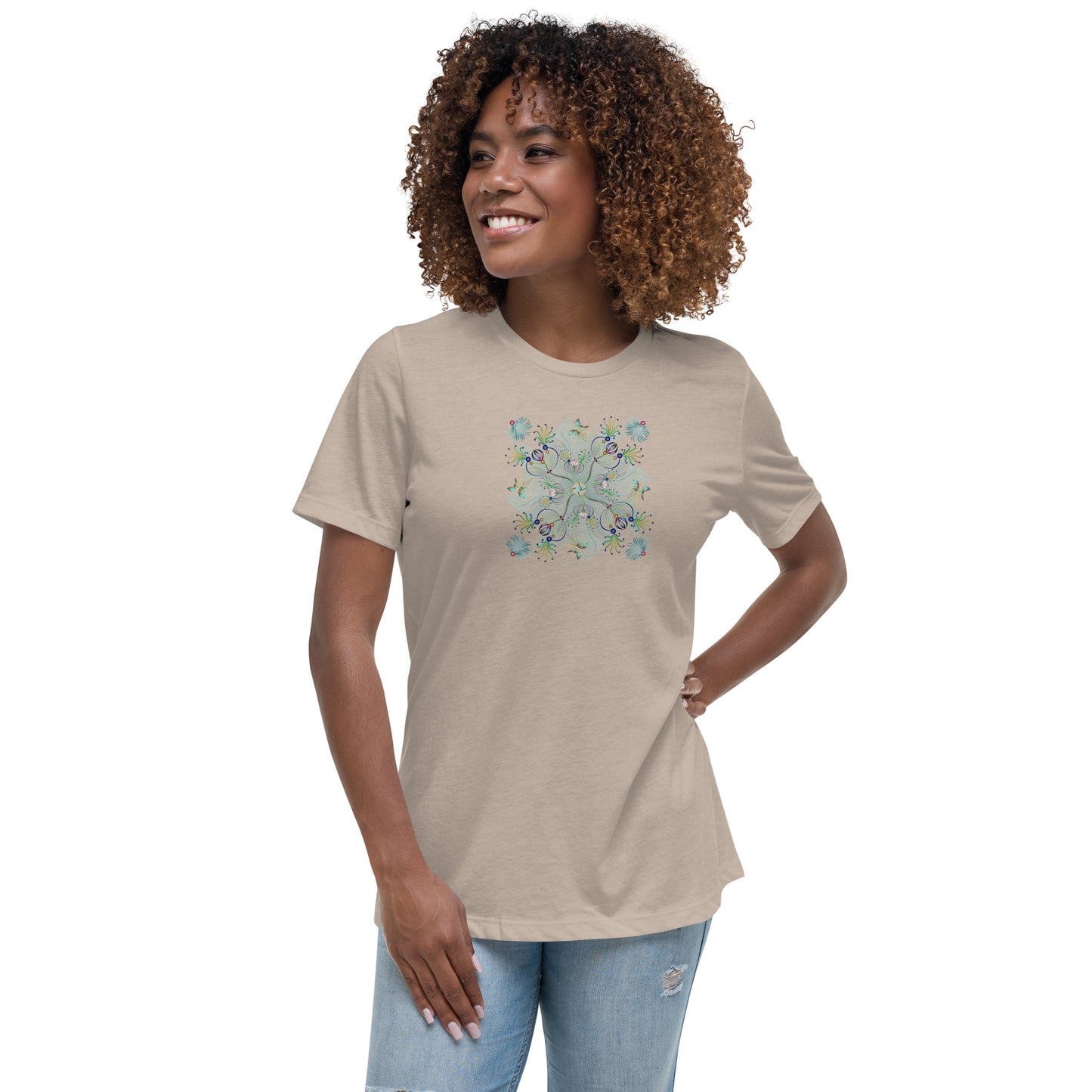 Women's Relaxed T-Shirt Kuklos 4402 Mandala Floral Aqua colors Free Shipping