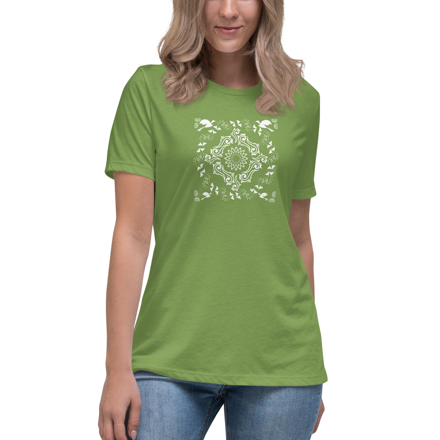 Women's Relaxed T-Shirt Kuklos 4369 Mandala White design for dark Tees Free Shipping