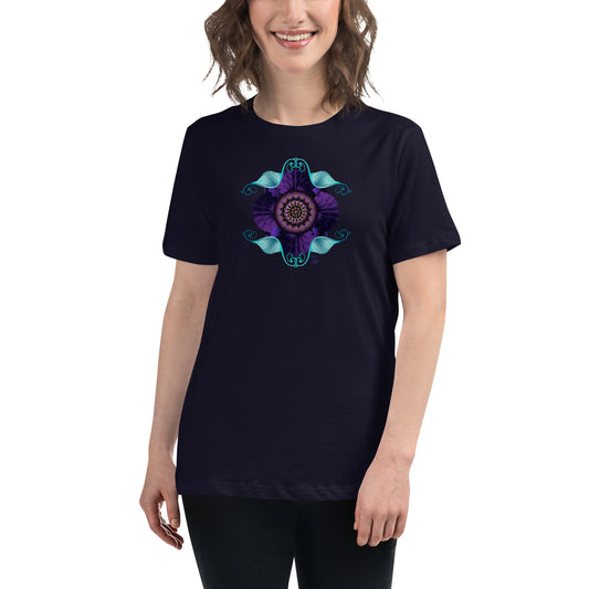 Women's Relaxed T-Shirt Kuklos 4364 Abstract Mandala Purple - Aqua - Gold colors Free Shipping