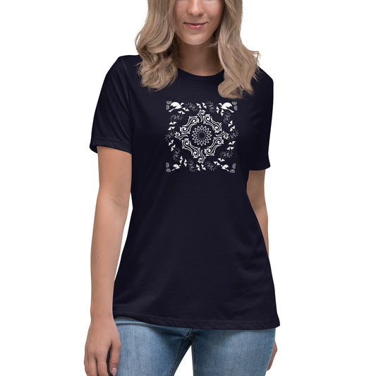 Women's Relaxed T-Shirt Kuklos 4369 Mandala White design for dark Tees Free Shipping