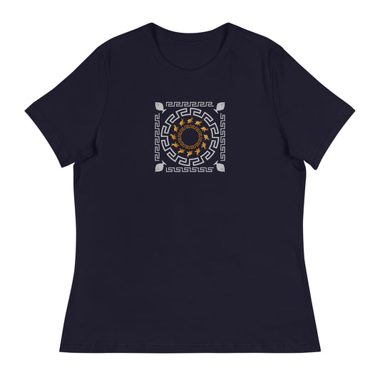 Women's Relaxed T-Shirt Kuklos 4382 Mandala Greek Border Design - Silver - Gold colors Free Shipping