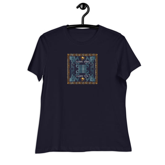 Women's Relaxed T-Shirt Kuklos 4383 Mandala 'Carpe Diem' Aqua - Gold colors Free Shipping
