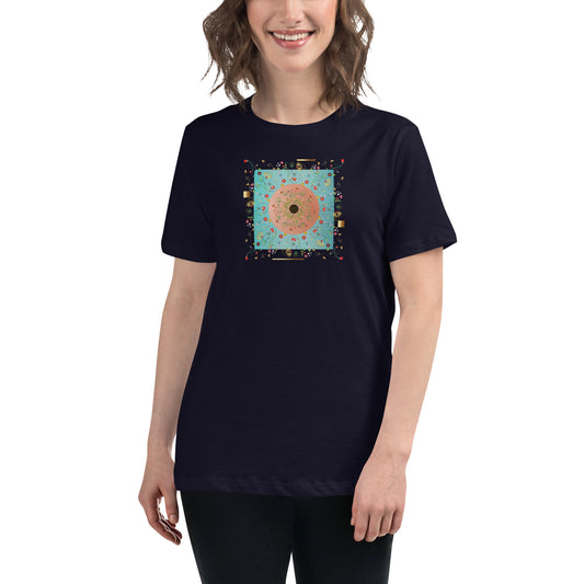 Women's Relaxed T-Shirt Kuklos 4390 Abstract Floral Aqua - Gold colors Free Shipping