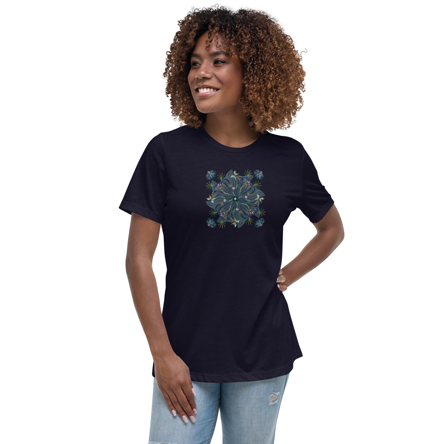 Women's Relaxed T-Shirt Kuklos 4402 Mandala Floral Aqua colors Free Shipping