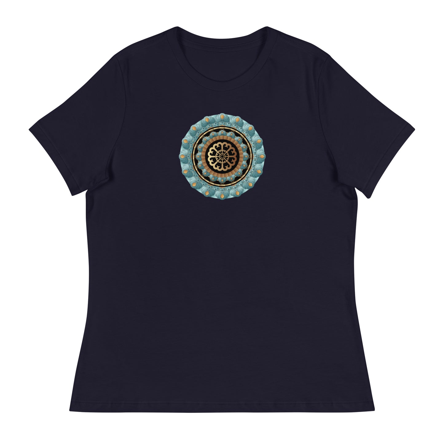 Women's Relaxed T-Shirt Kuklos No 4440 Mandala Aqua - Gold colors Free Shipping