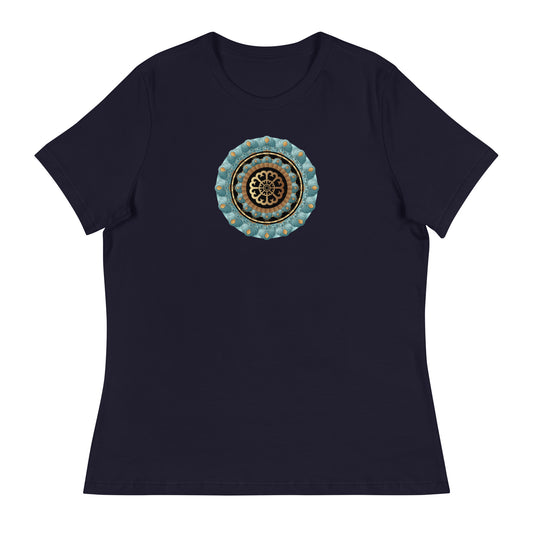 Women's Relaxed T-Shirt Kuklos No 4440 Mandala Aqua - Gold colors Free Shipping