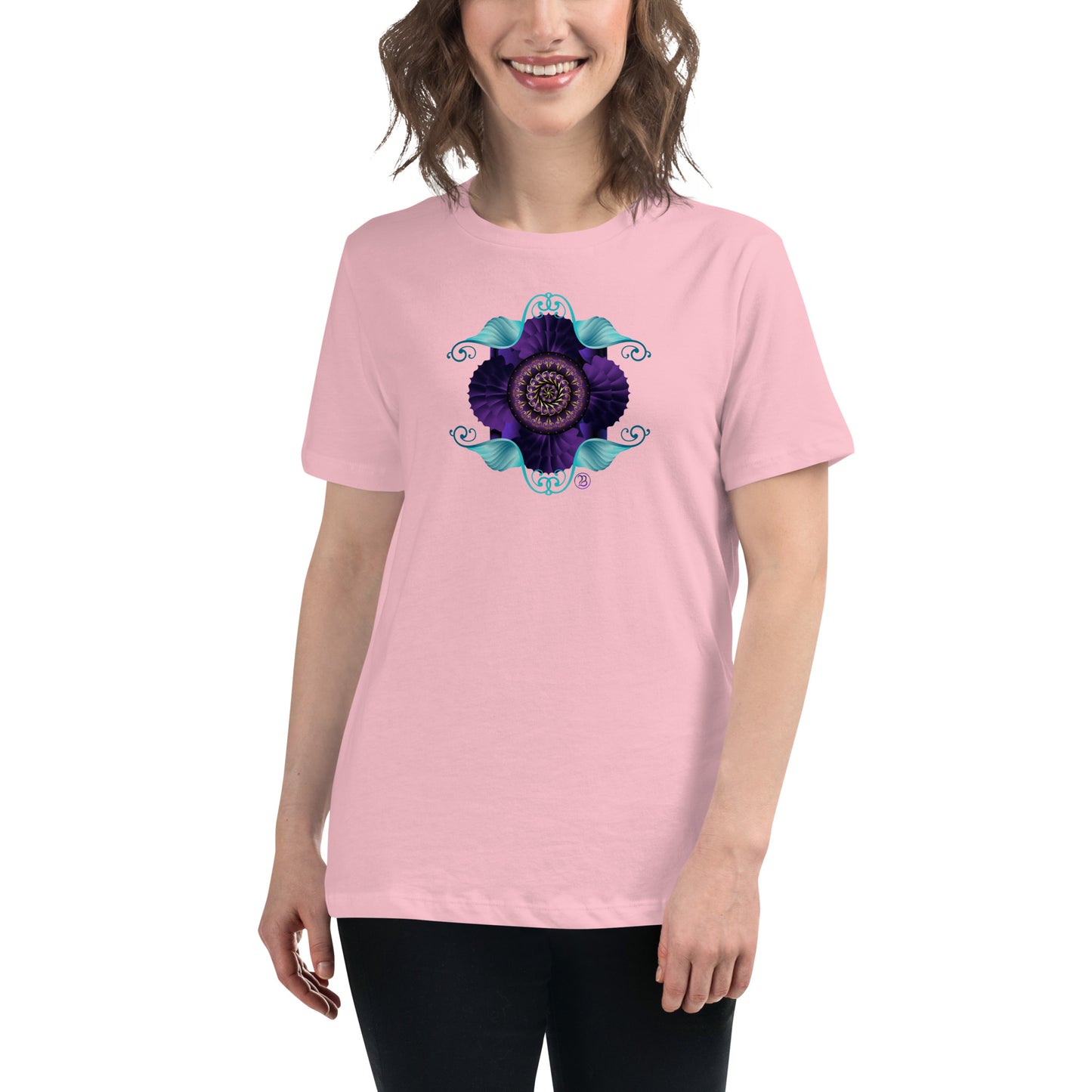 Women's Relaxed T-Shirt Kuklos 4364 Abstract Mandala Purple - Aqua - Gold colors Free Shipping