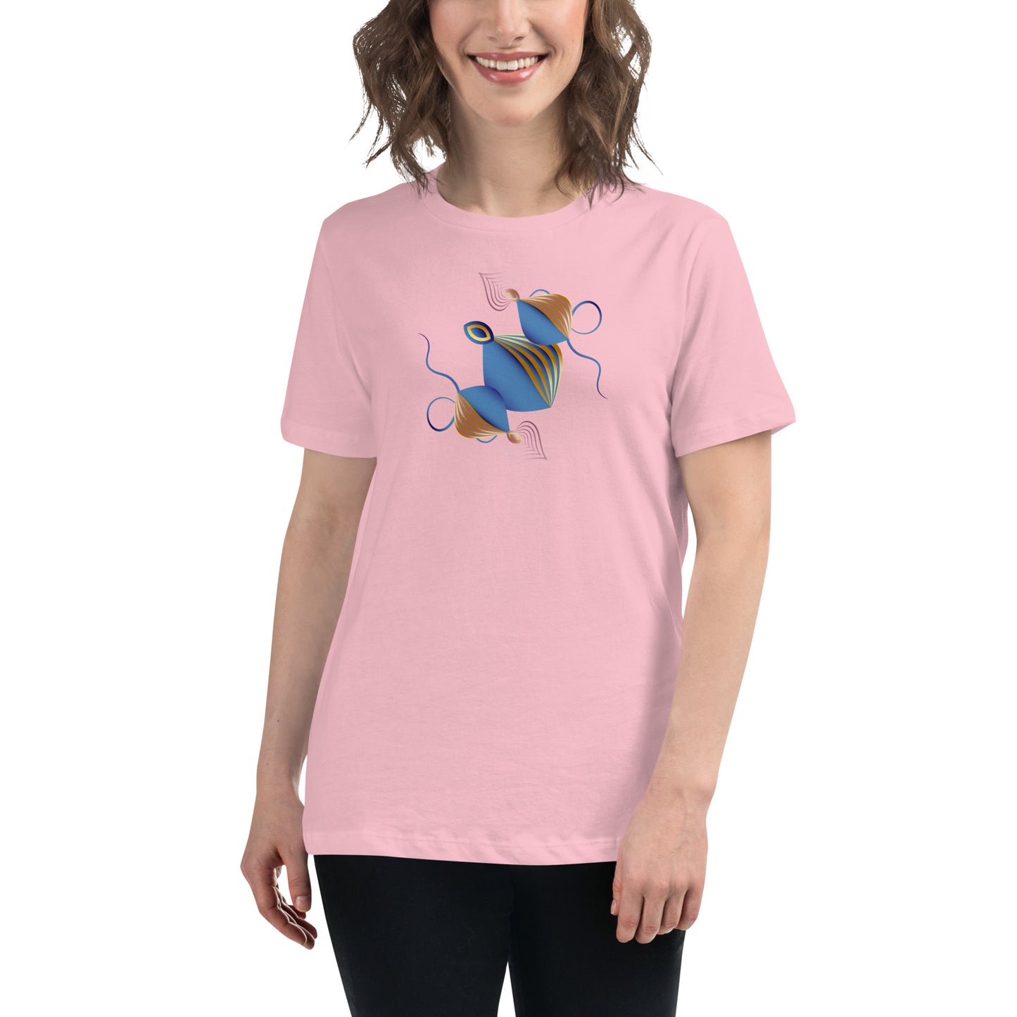 Women's Relaxed T-Shirt Kuklos 4378 Abstract Pink - Blue - Gold colors Free Shipping