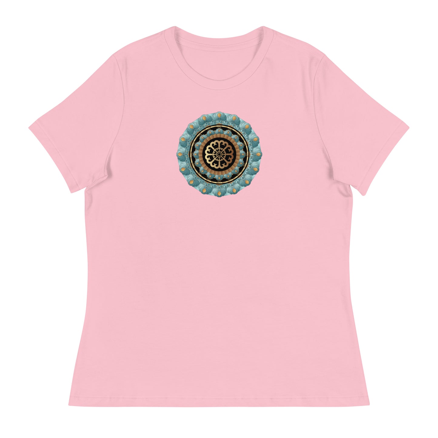 Women's Relaxed T-Shirt Kuklos No 4440 Mandala Aqua - Gold colors Free Shipping