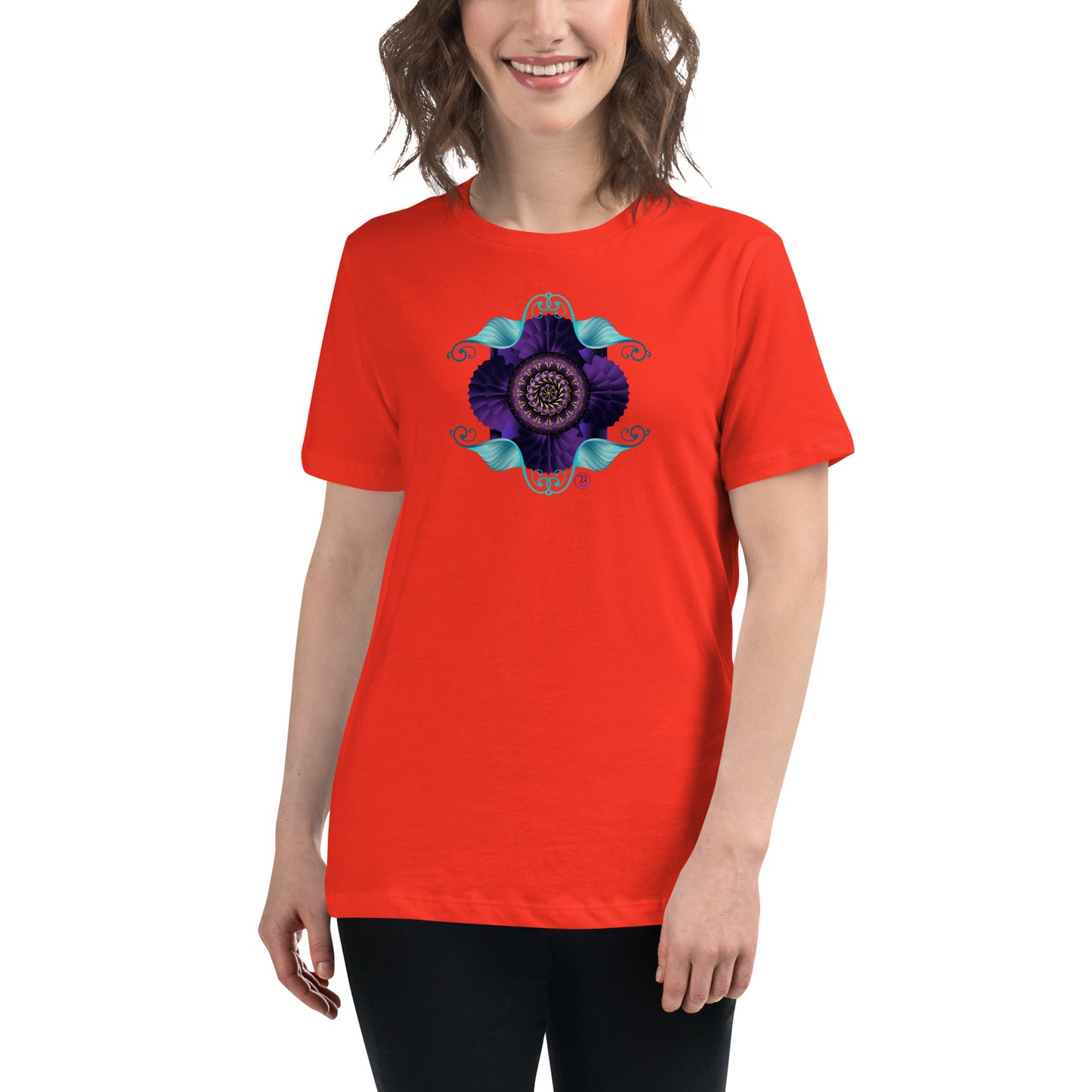 Women's Relaxed T-Shirt Kuklos 4364 Abstract Mandala Purple - Aqua - Gold colors Free Shipping