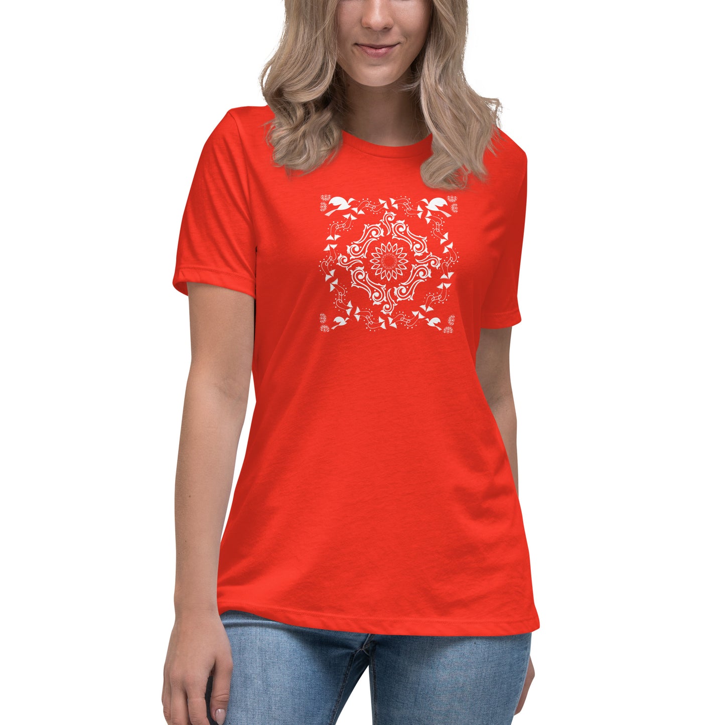 Women's Relaxed T-Shirt Kuklos 4369 Mandala White design for dark Tees Free Shipping