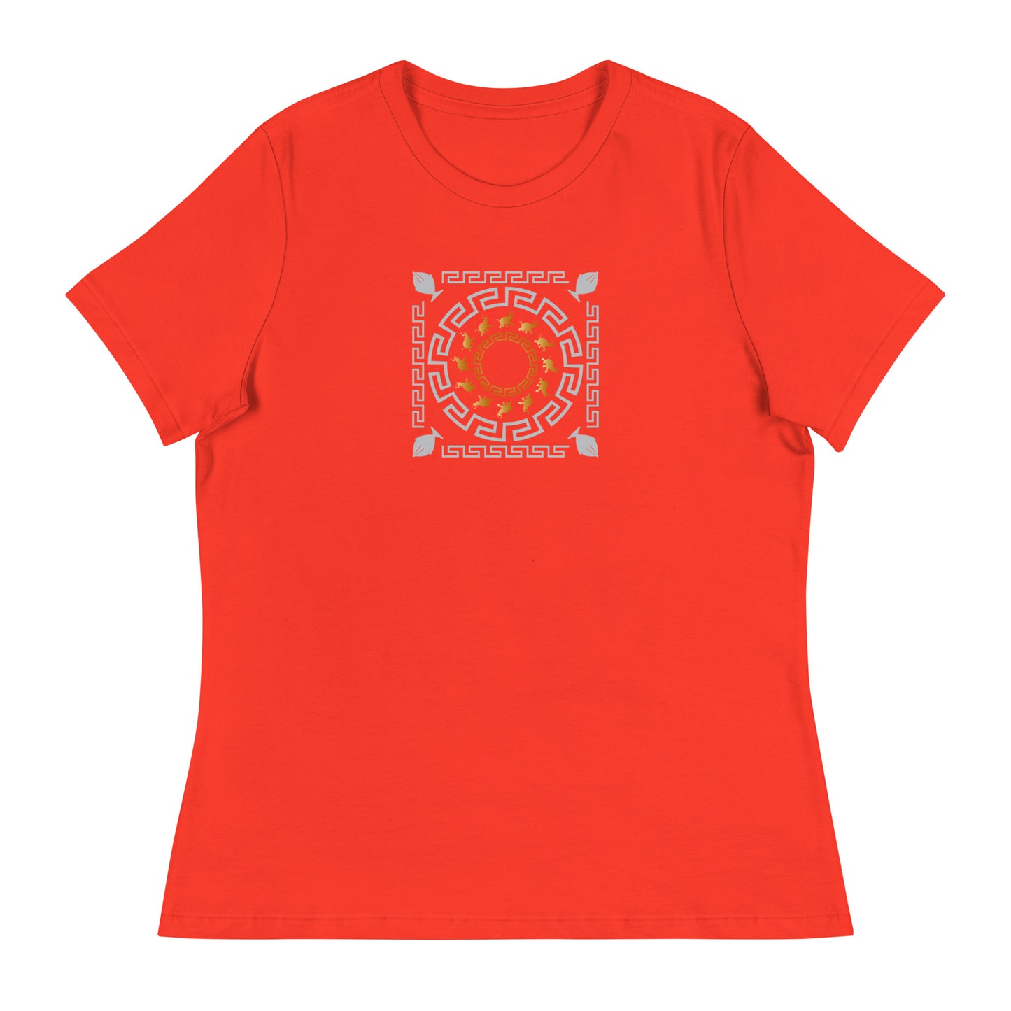 Women's Relaxed T-Shirt Kuklos 4382 Mandala Greek Border Design - Silver - Gold colors Free Shipping