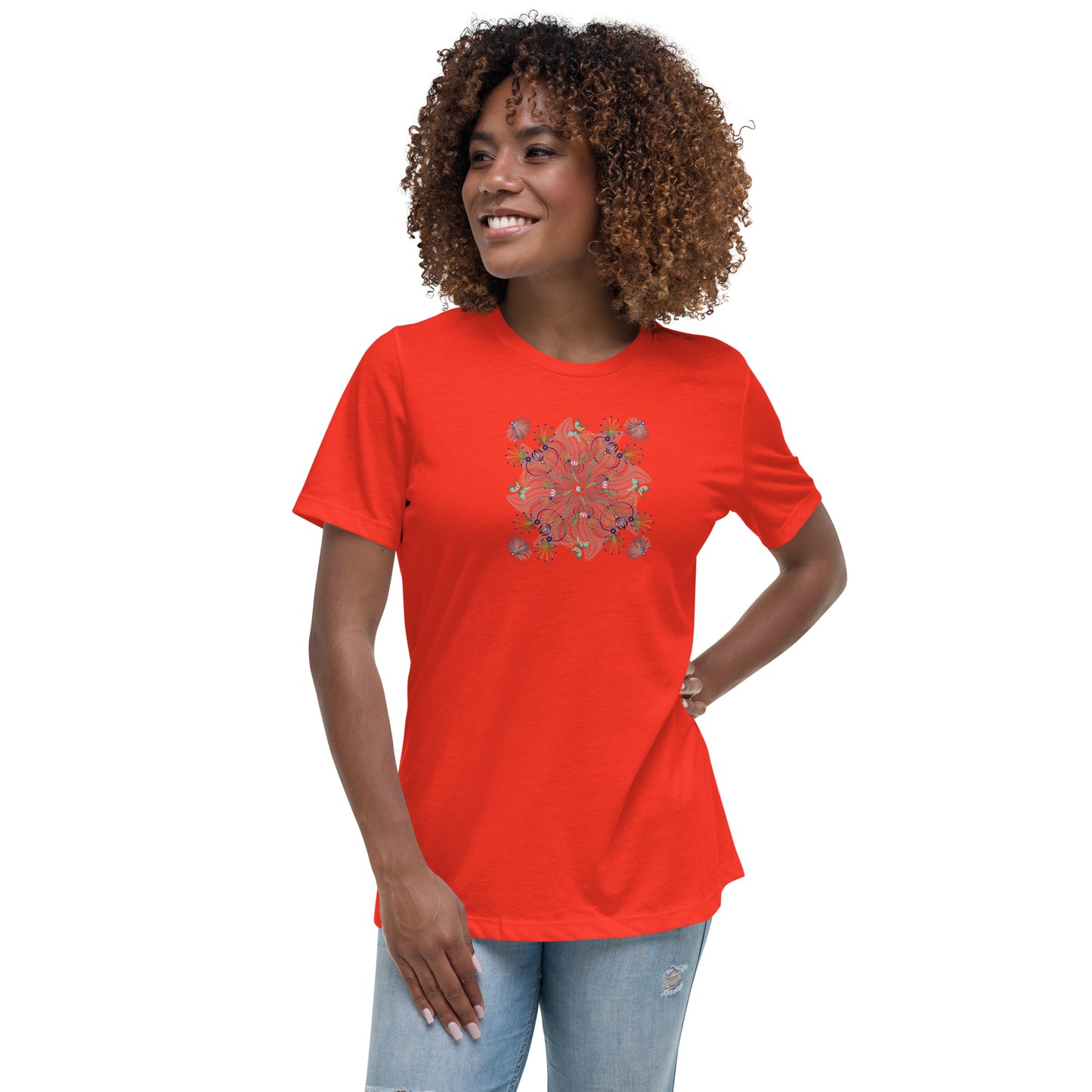 Women's Relaxed T-Shirt Kuklos 4402 Mandala Floral Aqua colors Free Shipping