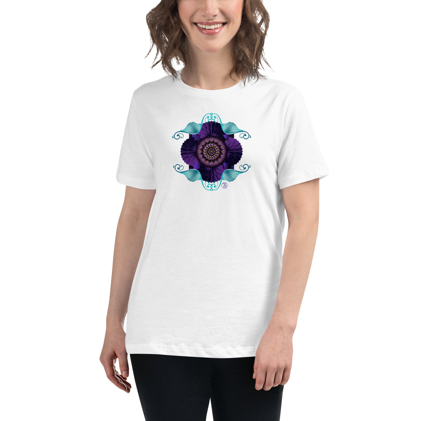 Women's Relaxed T-Shirt Kuklos 4364 Abstract Mandala Purple - Aqua - Gold colors Free Shipping