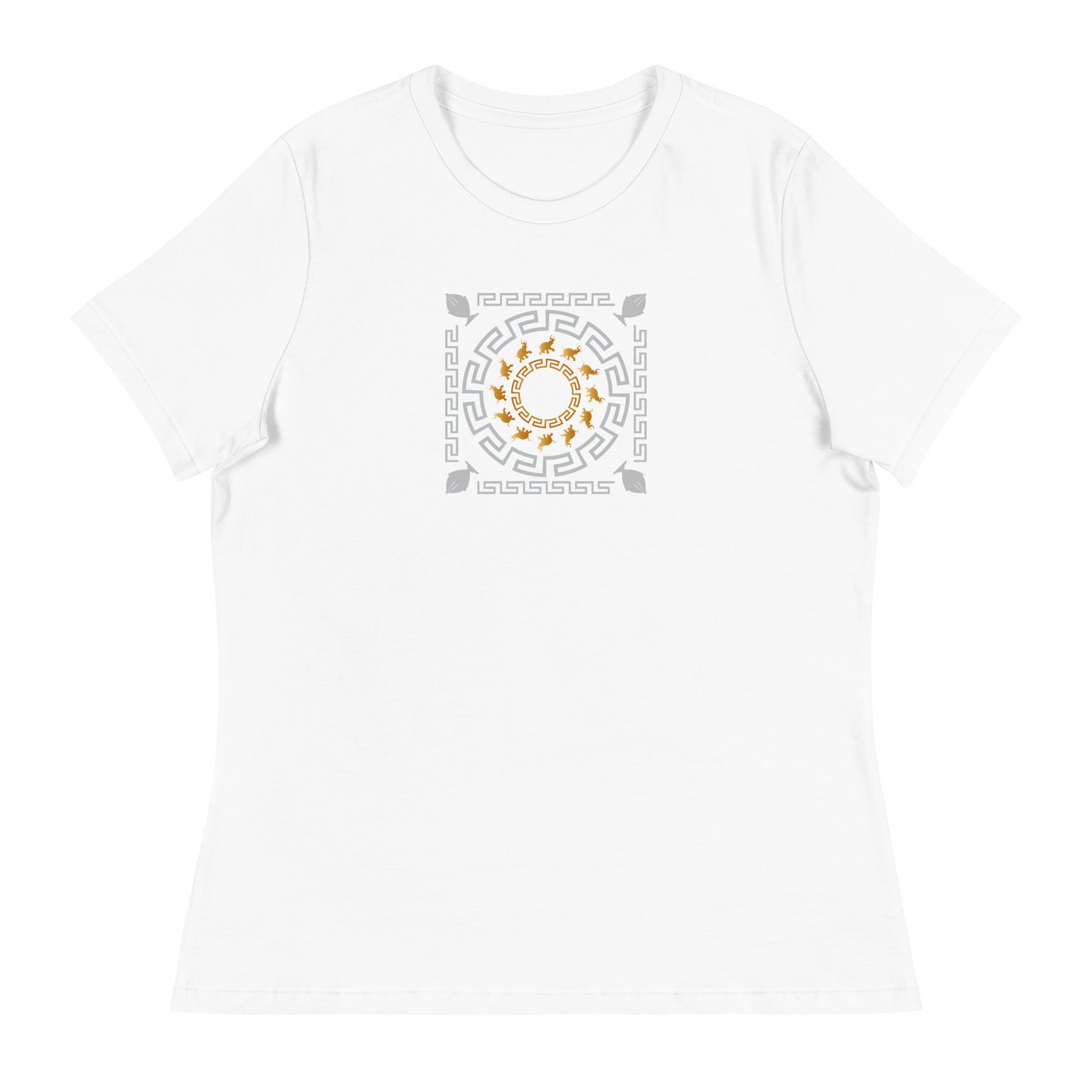 Women's Relaxed T-Shirt Kuklos 4382 Mandala Greek Border Design - Silver - Gold colors Free Shipping