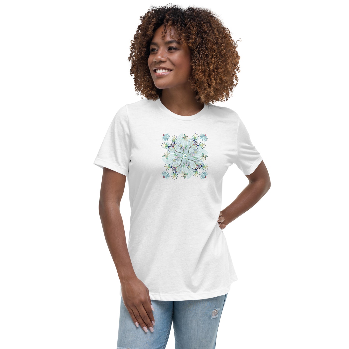 Women's Relaxed T-Shirt Kuklos 4402 Mandala Floral Aqua colors Free Shipping