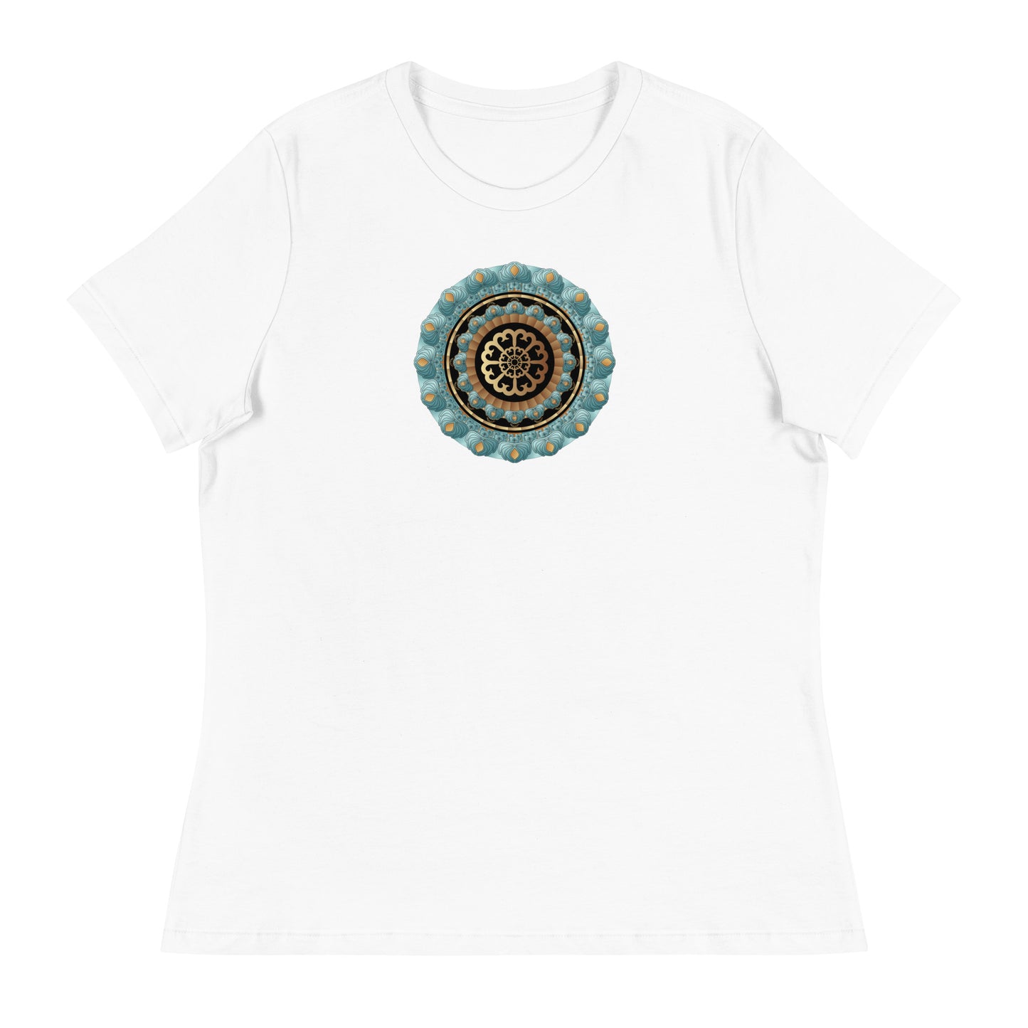 Women's Relaxed T-Shirt Kuklos No 4440 Mandala Aqua - Gold colors Free Shipping