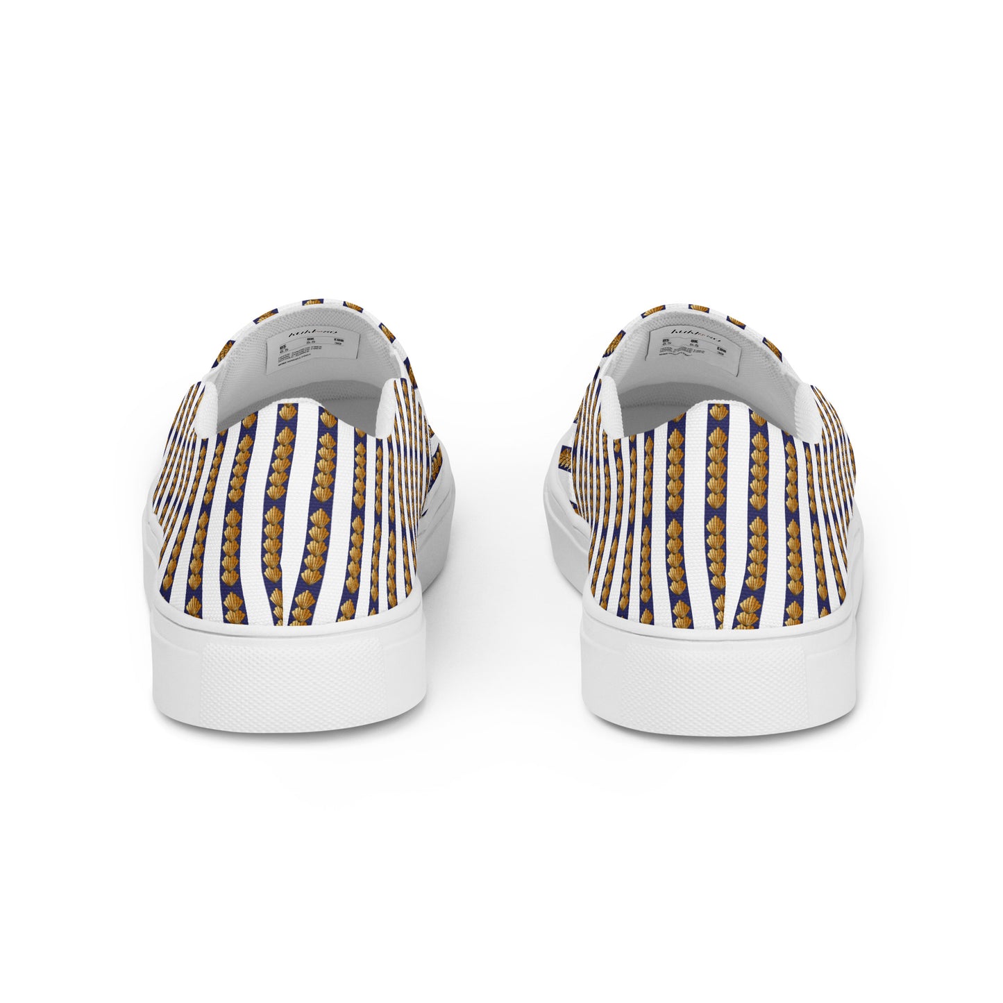 Women’s slip-on canvas shoes Kukloso FS No 6 Navy, Gold Stripes on White - Free Shipping