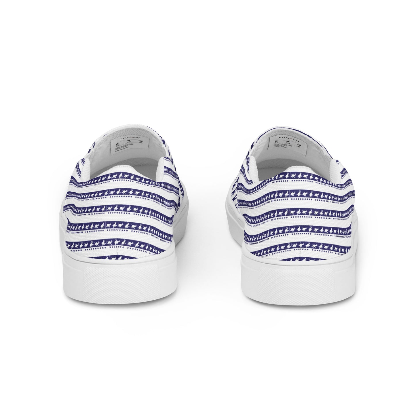 Women’s slip-on canvas shoes Kukloso FS Happy Ganesh Navy Stripes on White - Free Shipping