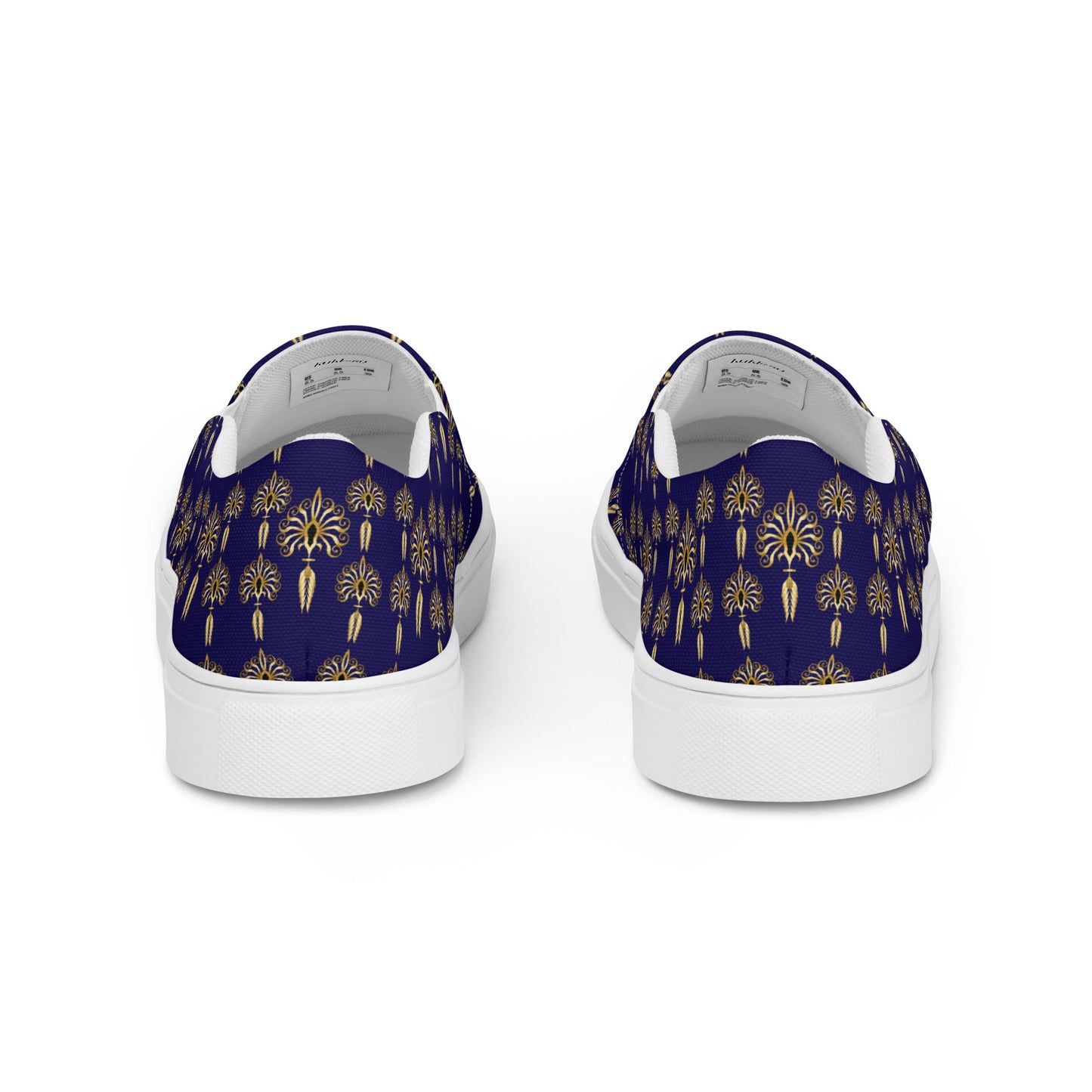 Women’s slip-on canvas shoes Kukloso FS Golden Fleurons on Navy - Free Shipping