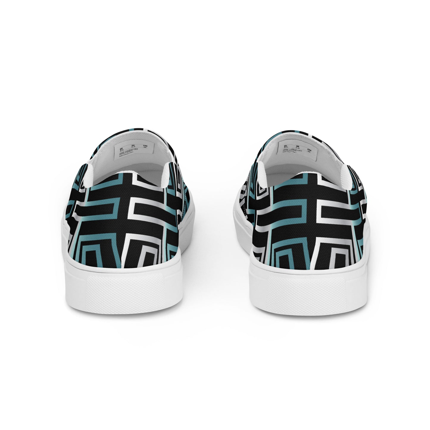 Women’s slip-on canvas shoes Kukloso Greek Border No 16 Silver/Aqua on Black - Free Shipping