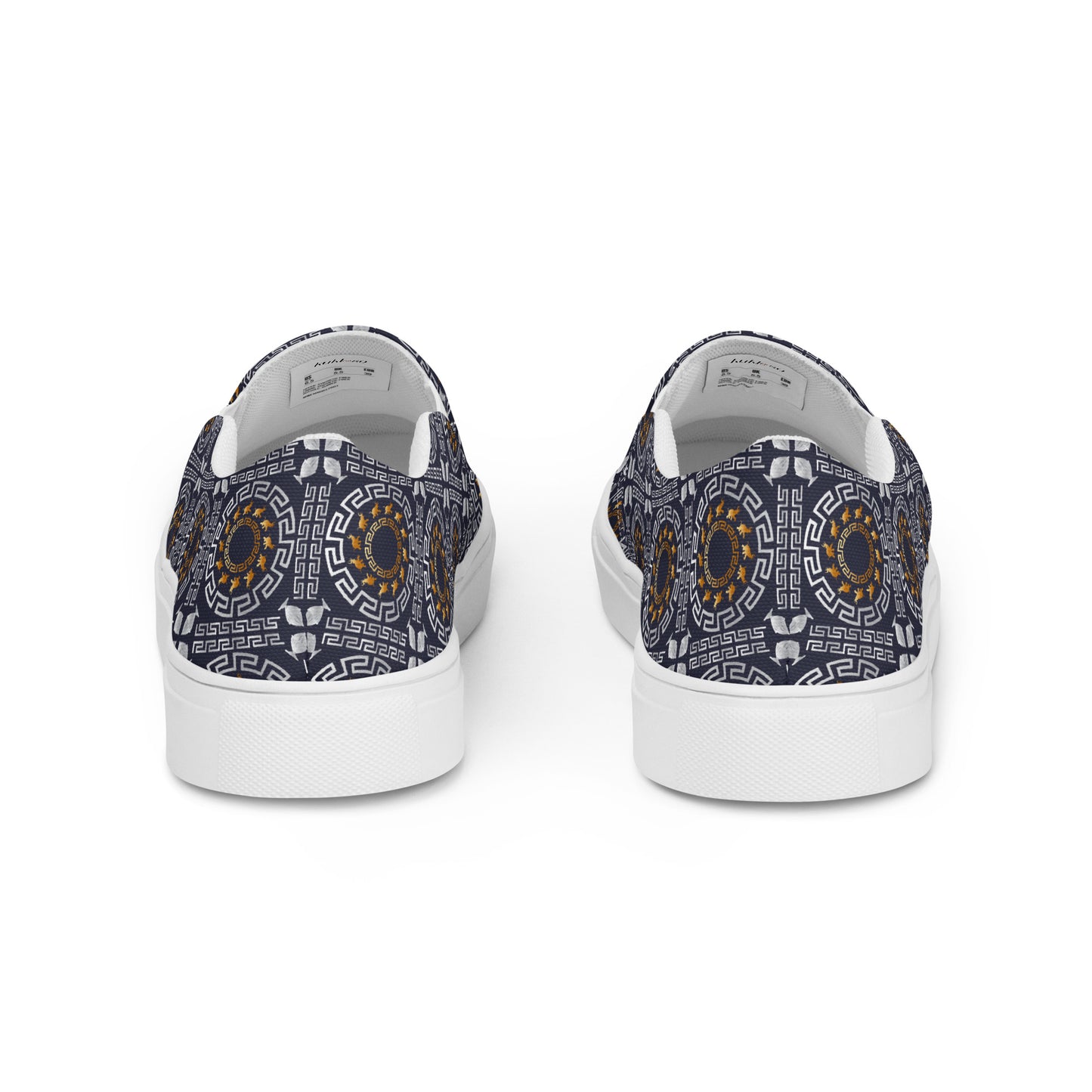 Women’s slip-on canvas shoes Kukloso Greek Border No 40 Ganesha on Navy - Free Shipping