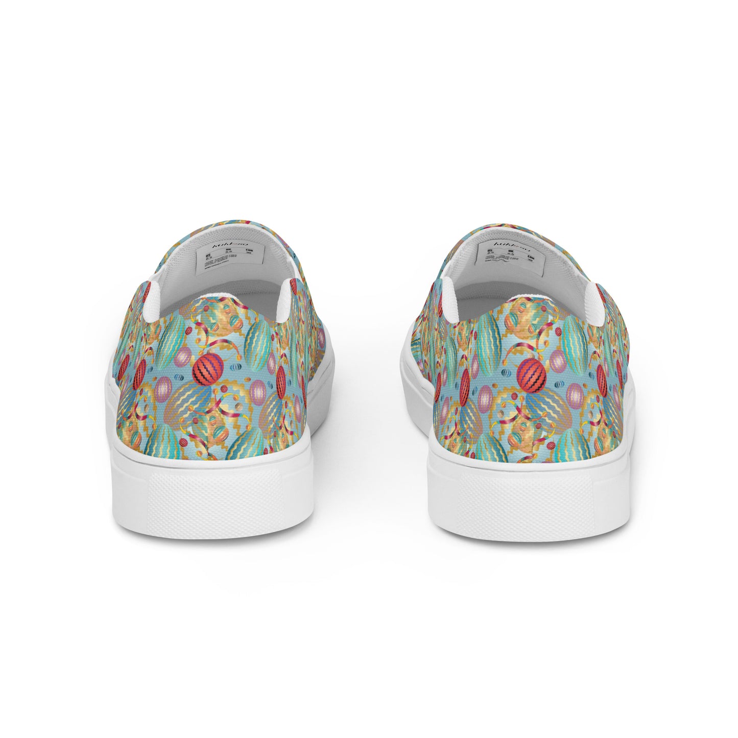 Women’s slip-on canvas shoes Kukloso Whimsical No 20 Red/Gold/Aqua - Free Shipping