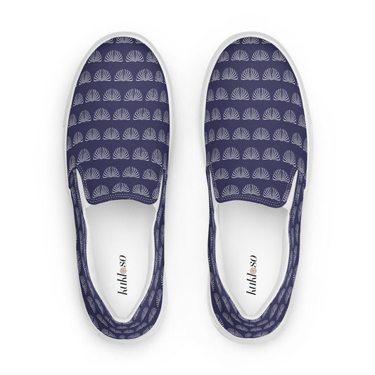 Women’s slip-on canvas shoes Kukloso Abstractical No 284 Shell Fans on Navy - Free Shipping