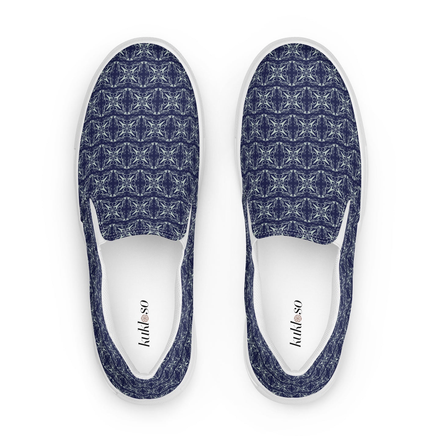 Women’s slip-on canvas shoes Kukloso Geometrica No 10 Silver on Navy - Free Shipping