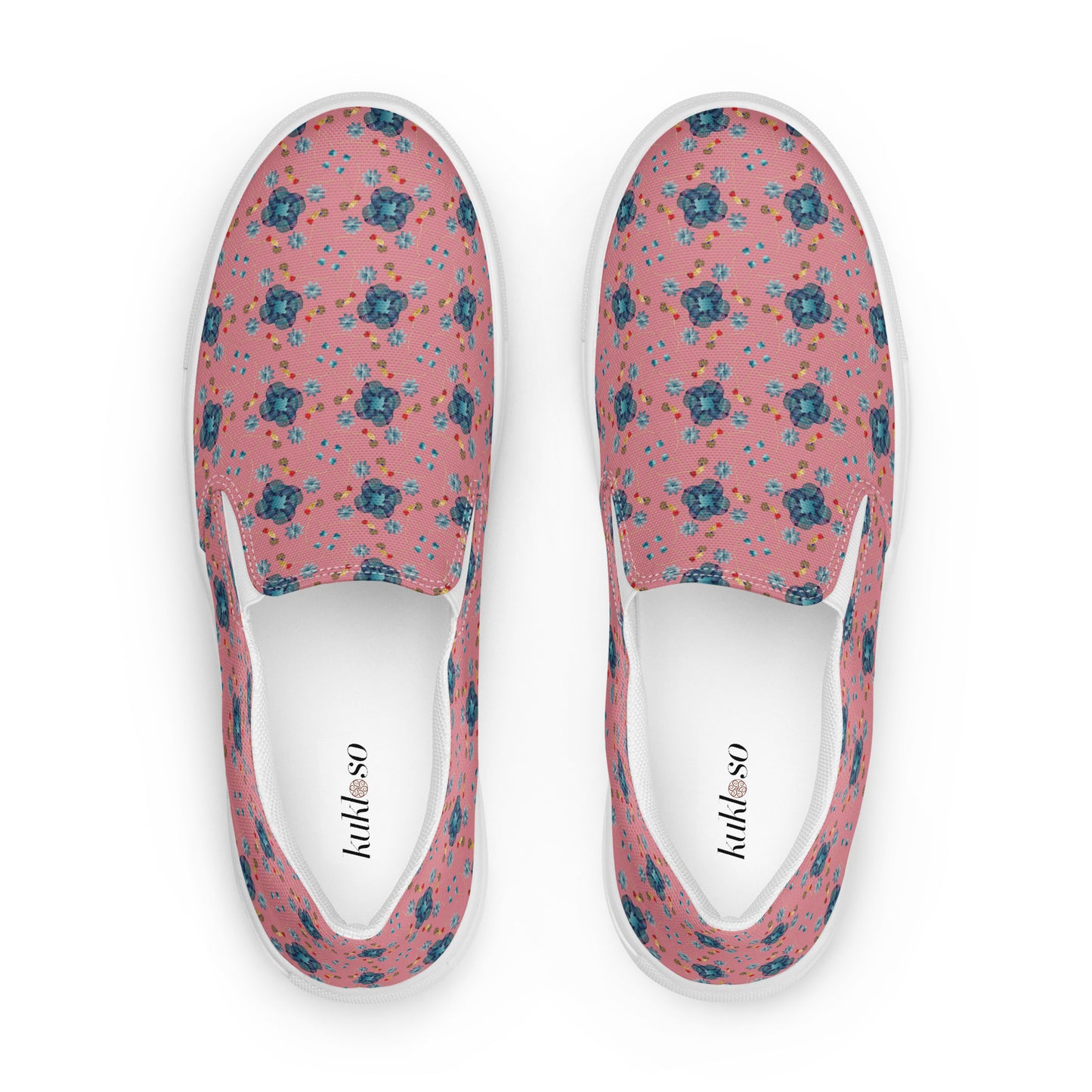 Women’s slip-on canvas shoes Kukloso Geometrica No 28 Blue on Pink - Free Shipping