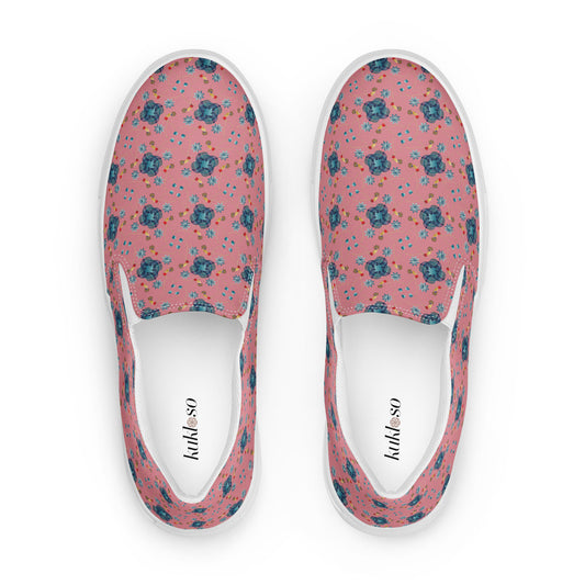 Women’s slip-on canvas shoes Kukloso Geometrica No 28 Blue on Pink - Free Shipping