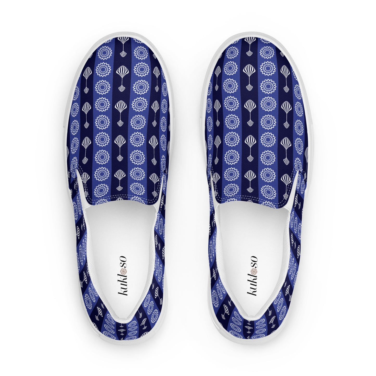 Women’s slip-on canvas shoes Kukloso FS No 41 Mini-Mandalas, Navy Stripes - Free Shipping