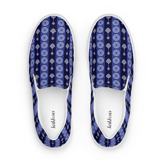 Women’s slip-on canvas shoes Kukloso FS No 41 Mini-Mandalas, Navy Stripes - Free Shipping