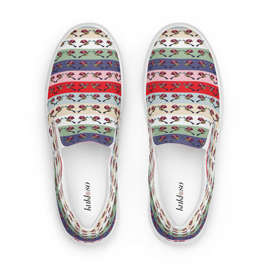 Women’s slip-on canvas shoes Kukloso FS Multicolor Hummingbird Stripes - Free Shipping